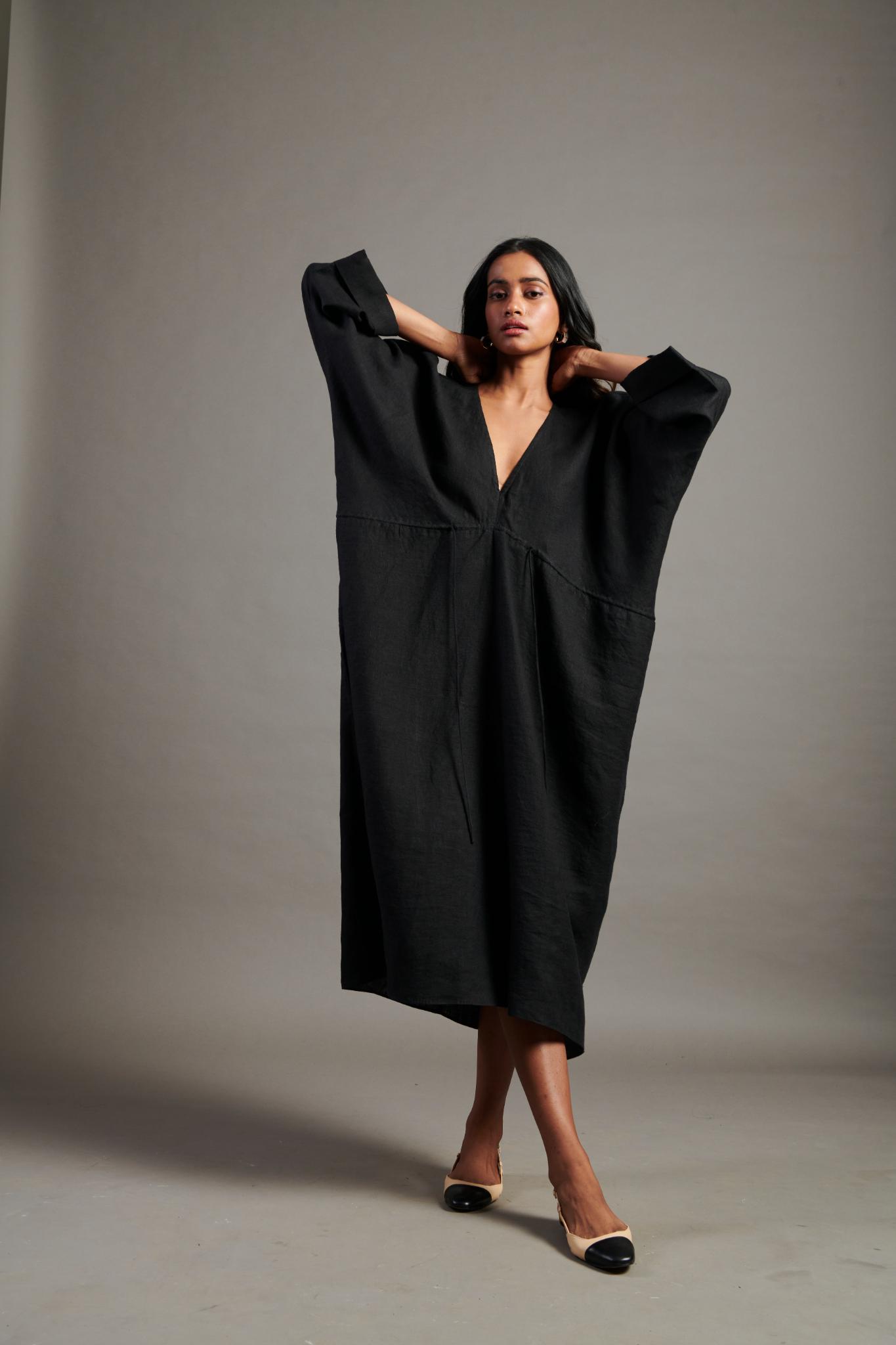 Kohl Linen Gathered Kaftan Dress - CiceroniKaftanSaphed