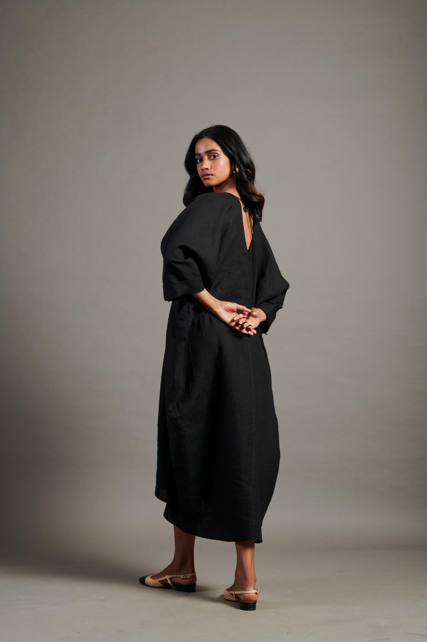 Kohl Linen Gathered Kaftan Dress - CiceroniKaftanSaphed