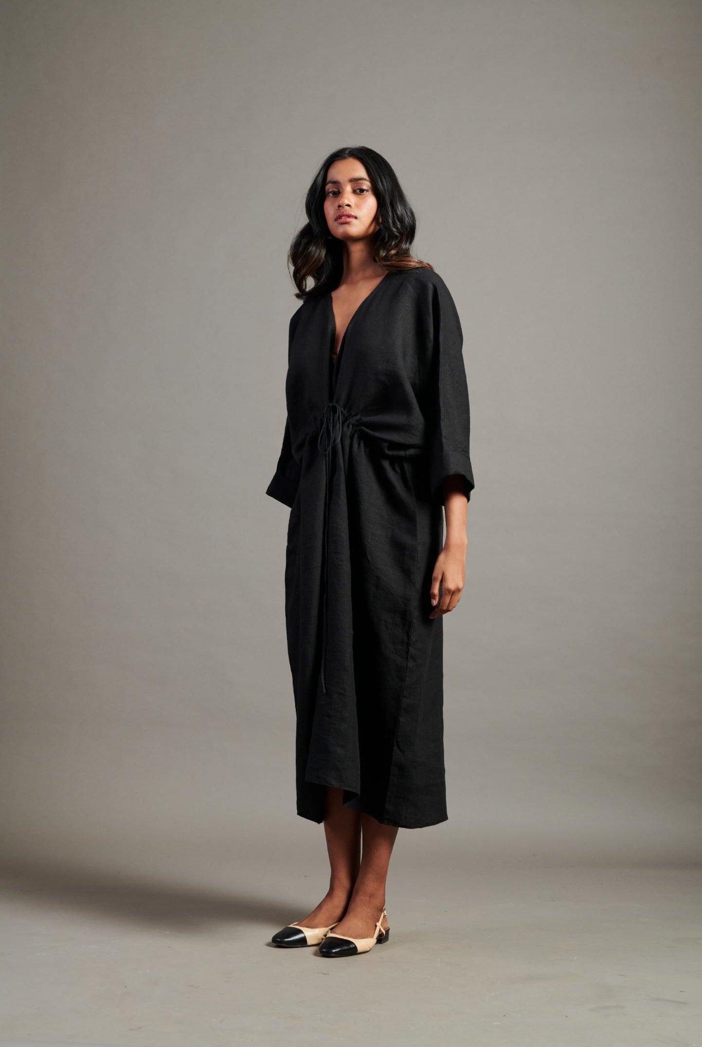 Kohl Linen Gathered Kaftan Dress - CiceroniKaftanSaphed