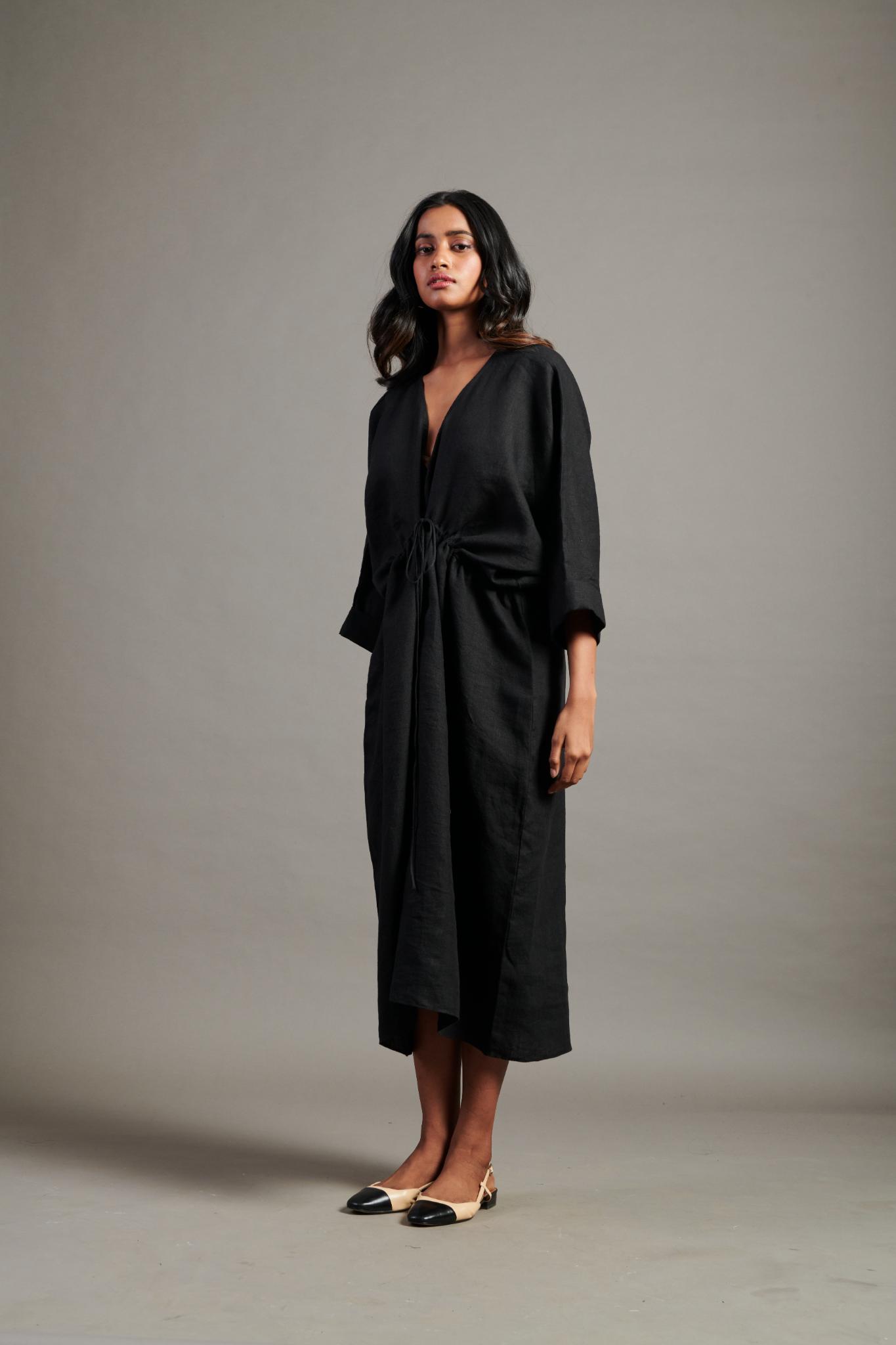Kohl Linen Gathered Kaftan Dress - CiceroniKaftanSaphed