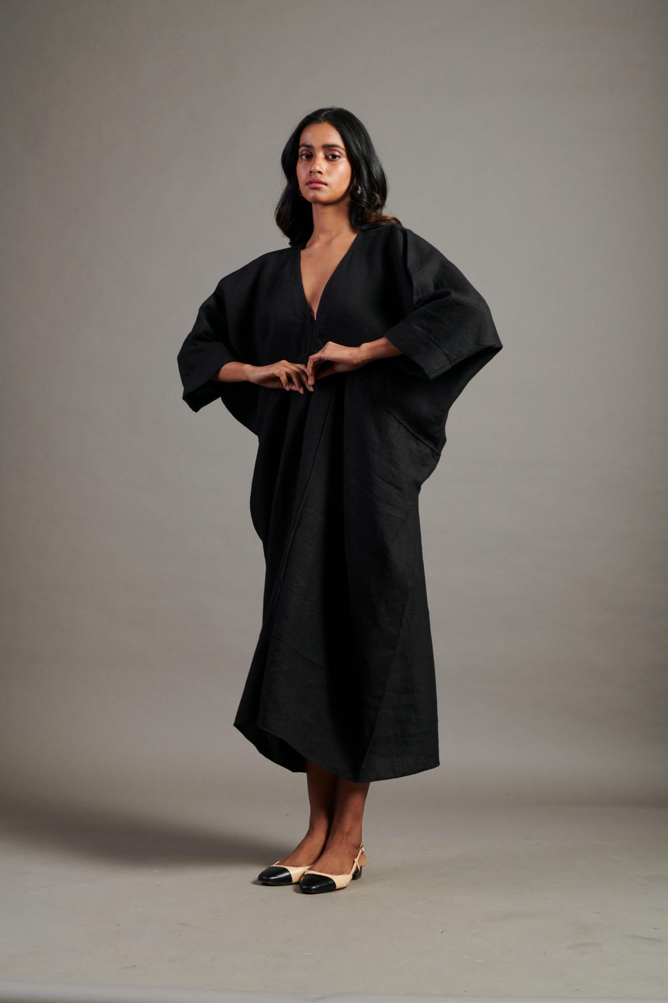 Kohl Linen Gathered Kaftan Dress - CiceroniKaftanSaphed