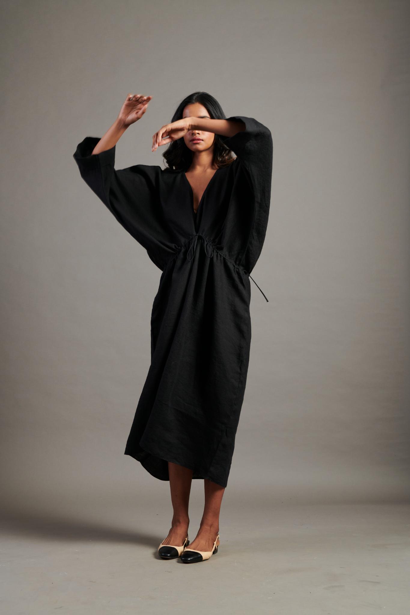 Kohl Linen Gathered Kaftan Dress - CiceroniKaftanSaphed