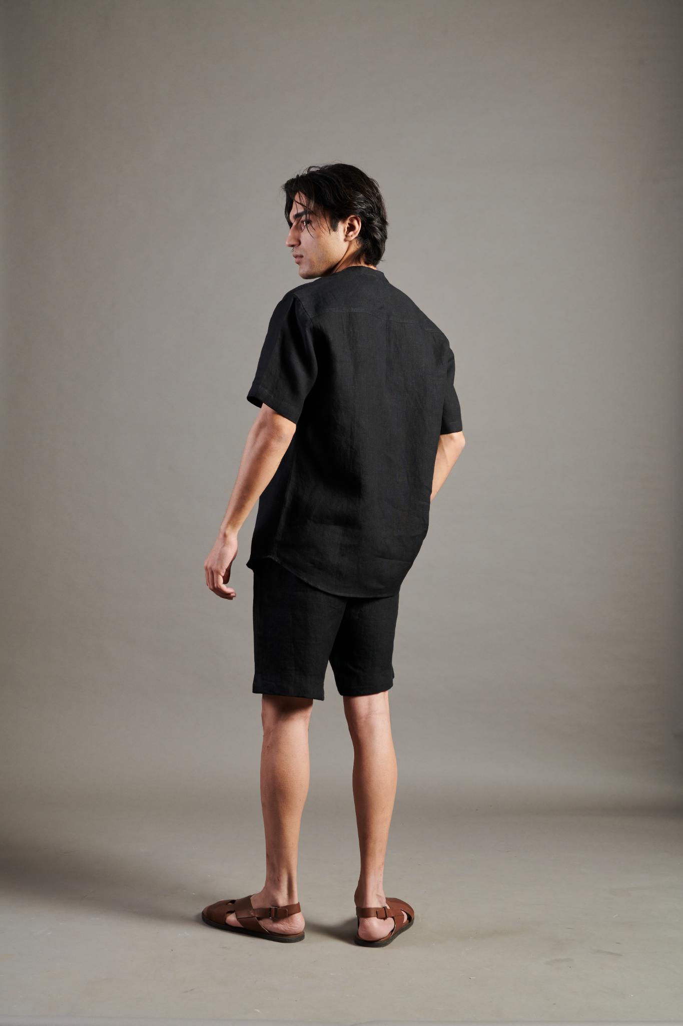 Kohl Linen Half Sleeves Band Collar Shirt - CiceroniShirtsSaphed
