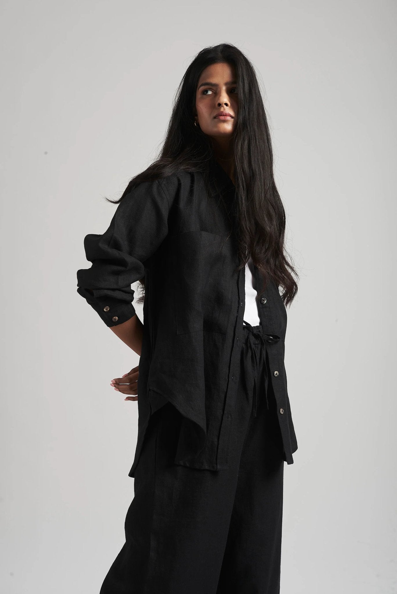 Kohl Linen Oversized Pocket Shirt Set - CiceroniCo-ord SetSaphed