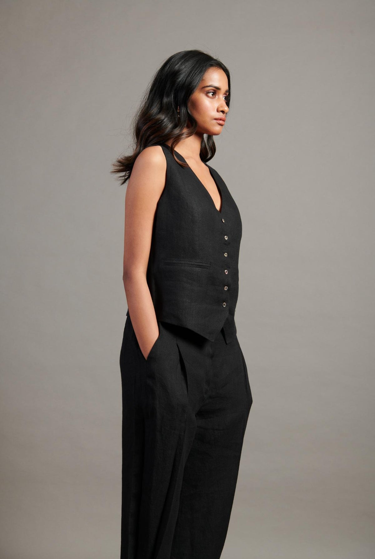 Kohl Linen Waist Coat Set - CiceroniCo-ord SetSaphed