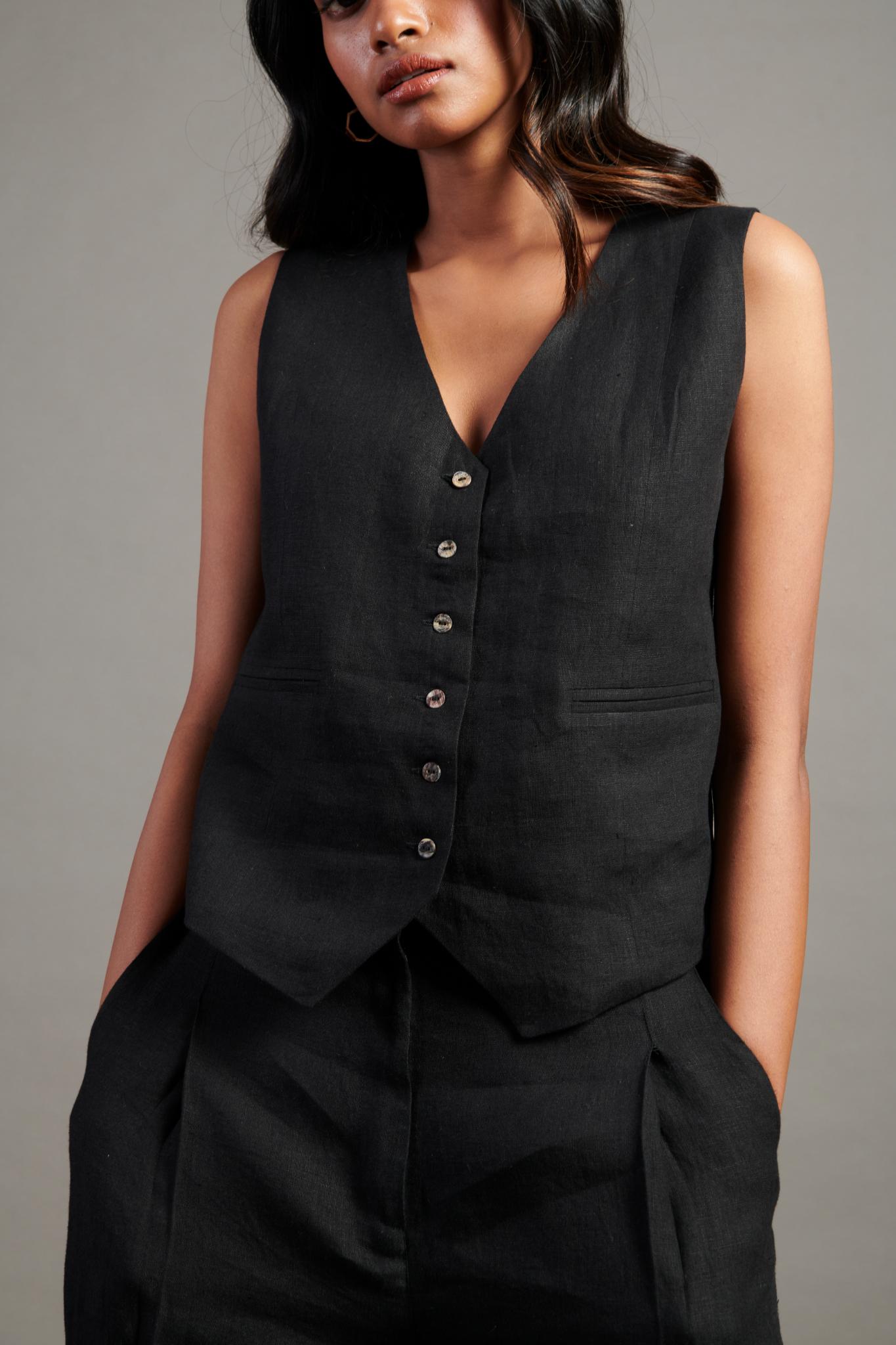 Kohl Linen Waist Coat Set - CiceroniCo-ord SetSaphed