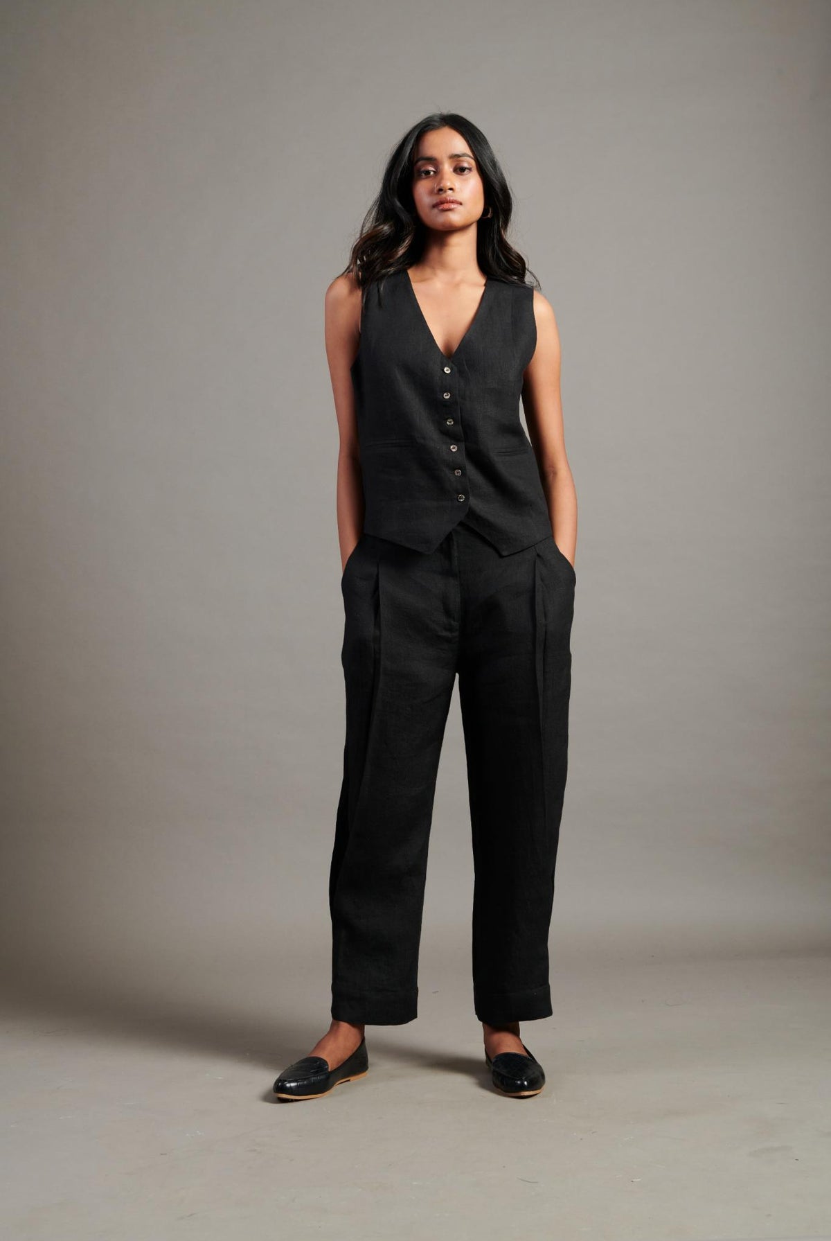 Kohl Linen Waist Coat Set - CiceroniCo-ord SetSaphed