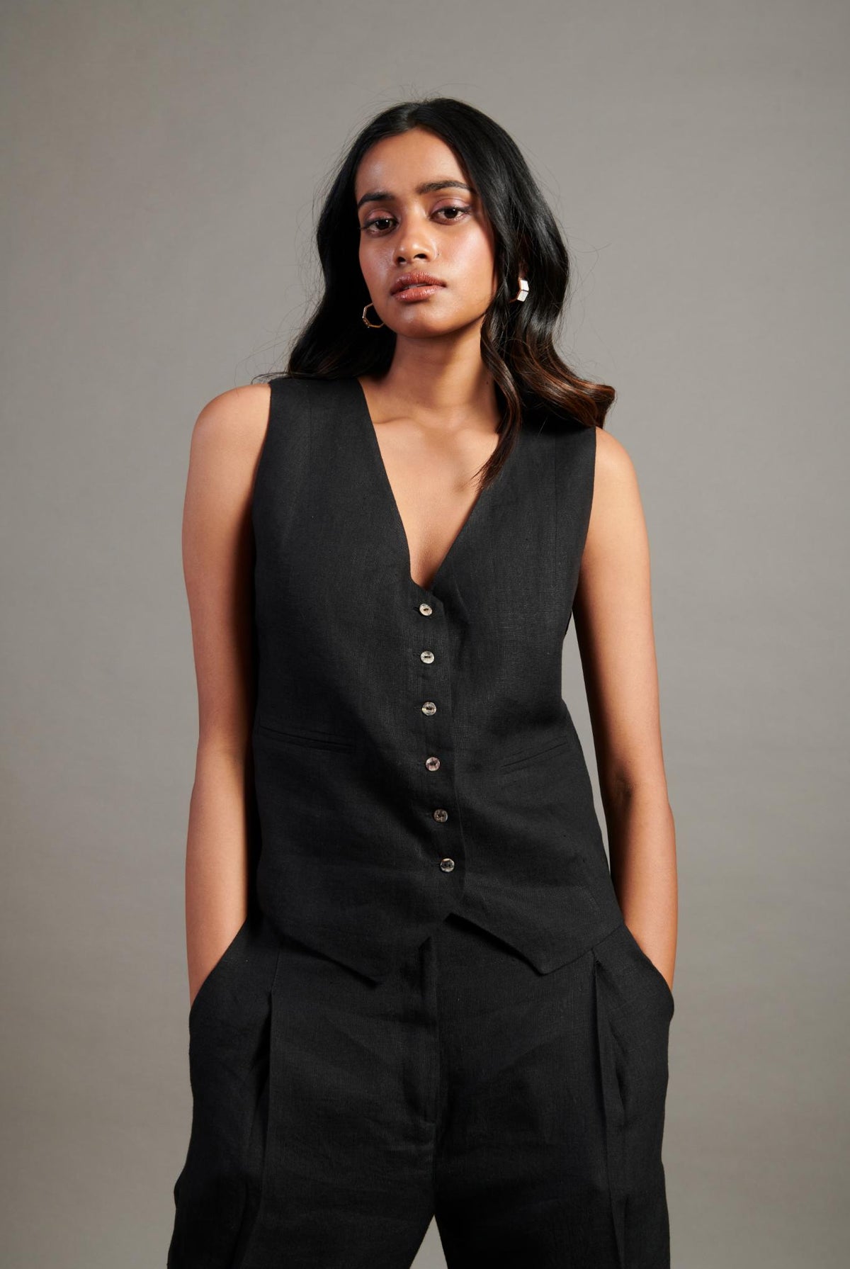 Kohl Linen Waist Coat Set - CiceroniCo-ord SetSaphed