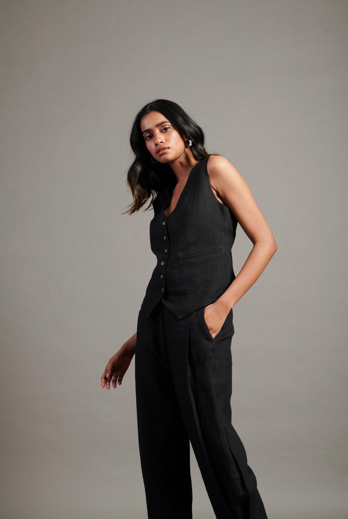 Kohl Linen Waist Coat Set - CiceroniCo-ord SetSaphed