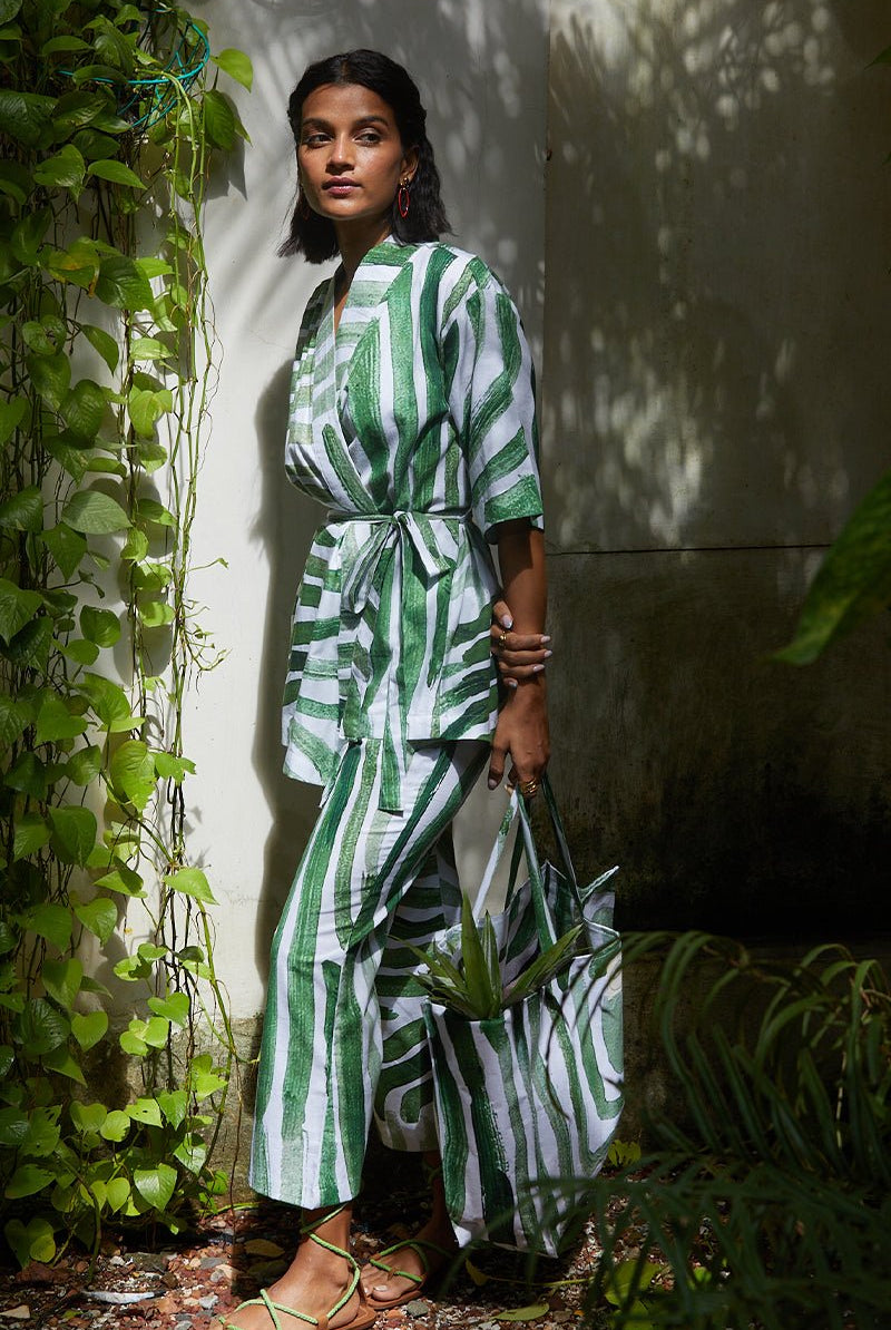Kyoto Pant In Green Abstract Print - CiceroniHappi Space