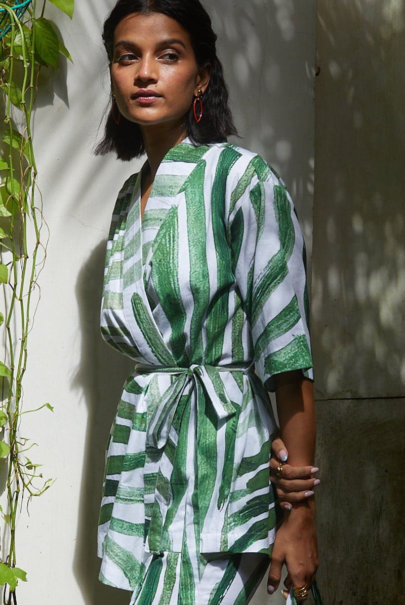 Kyoto Top In Green Abstract Print - CiceroniHappi Space