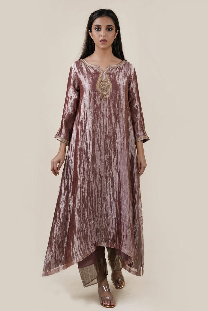 Light Brown Tissue - A-line Kurta Set - CiceroniBhavik Shah