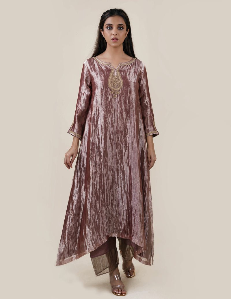 Light Brown Tissue - A-line Kurta Set - CiceroniBhavik Shah