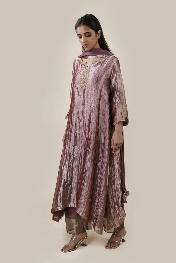 Light Brown Tissue - A-line Kurta Set - CiceroniBhavik Shah