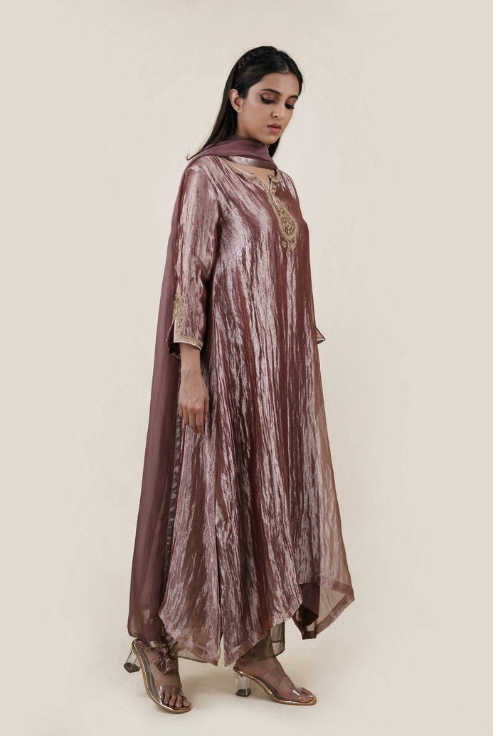 Light Brown Tissue - A-line Kurta Set - CiceroniBhavik Shah