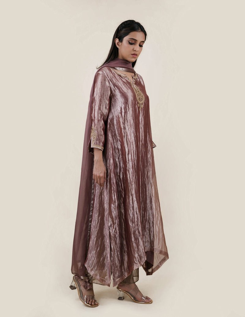 Light Brown Tissue - A-line Kurta Set - CiceroniBhavik Shah