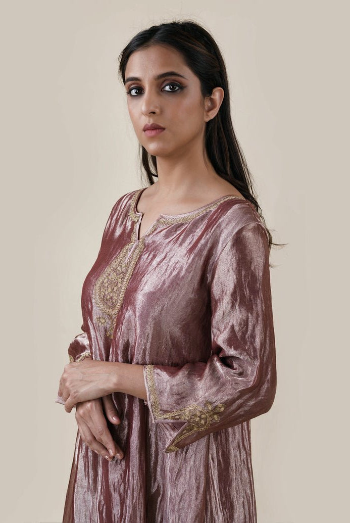 Light Brown Tissue - A-line Kurta Set - CiceroniBhavik Shah