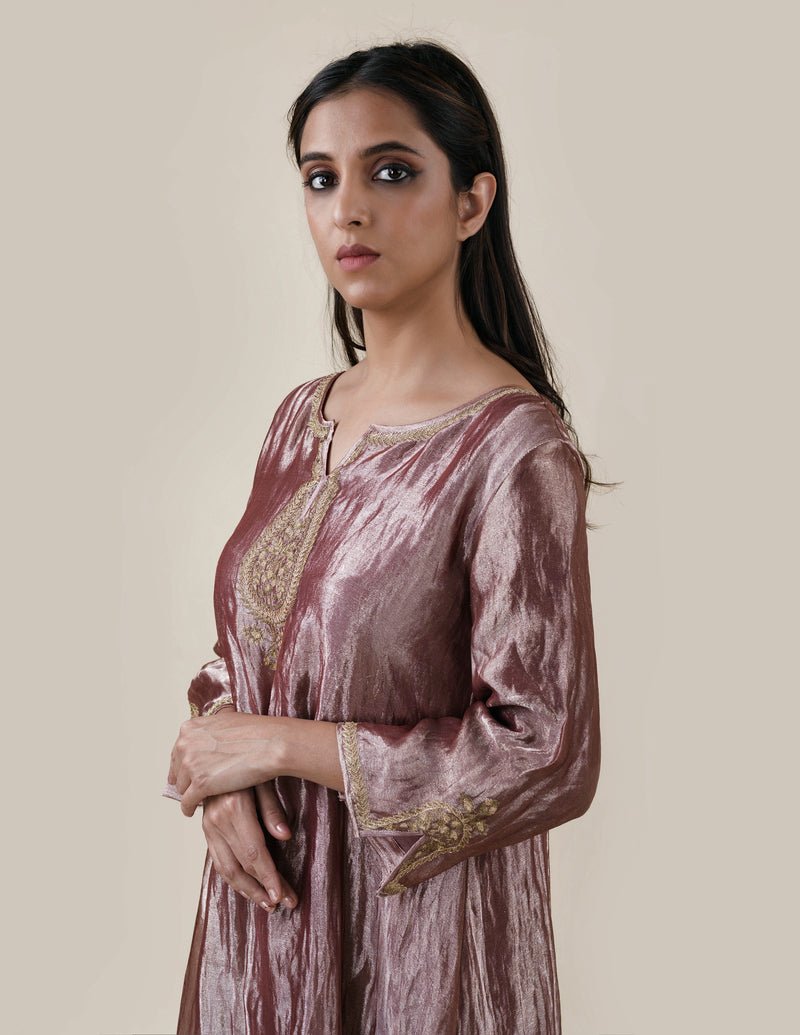Light Brown Tissue - A-line Kurta Set - CiceroniBhavik Shah