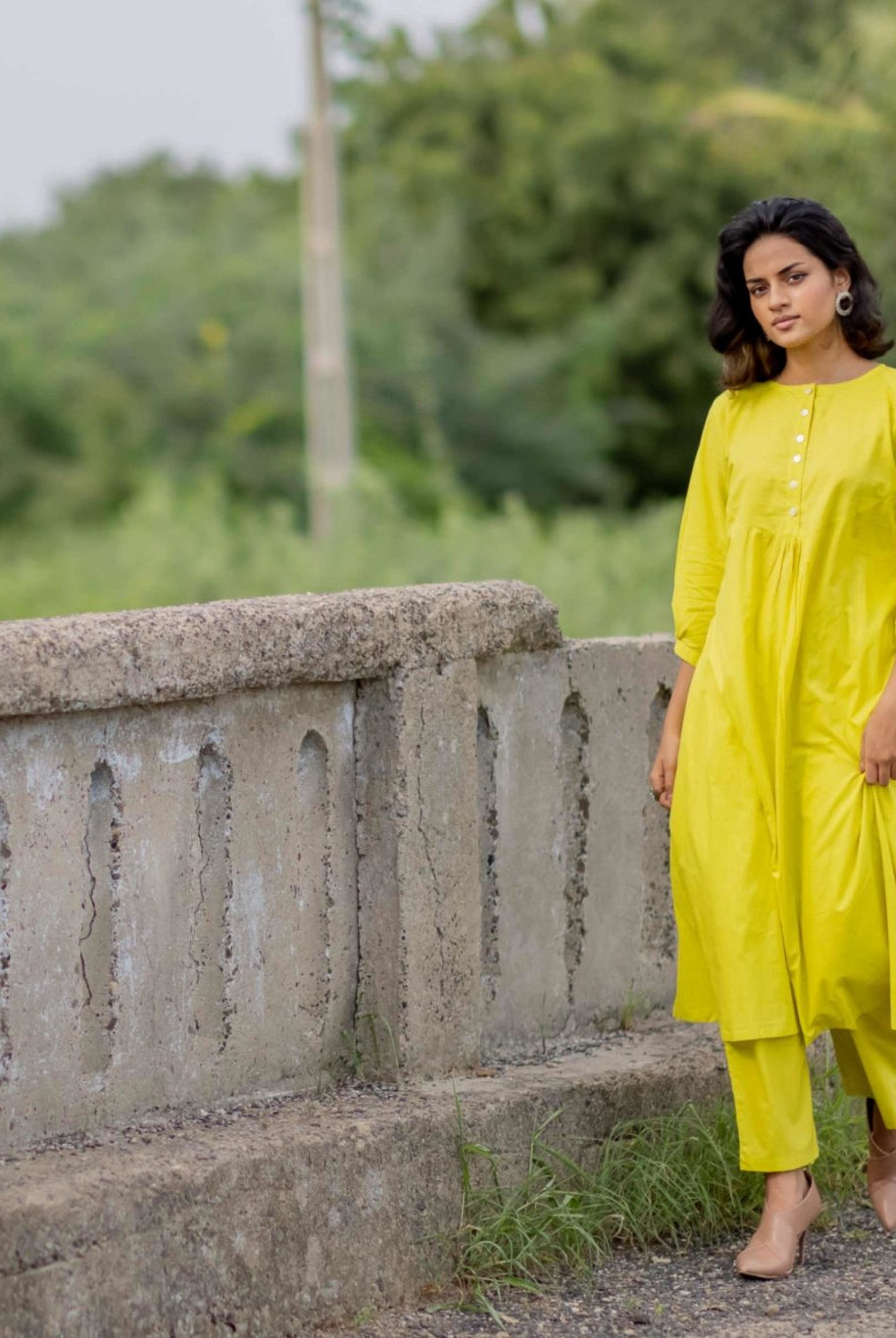 Lime yellow gathered Kurta set - CiceroniKurtaMaidaan