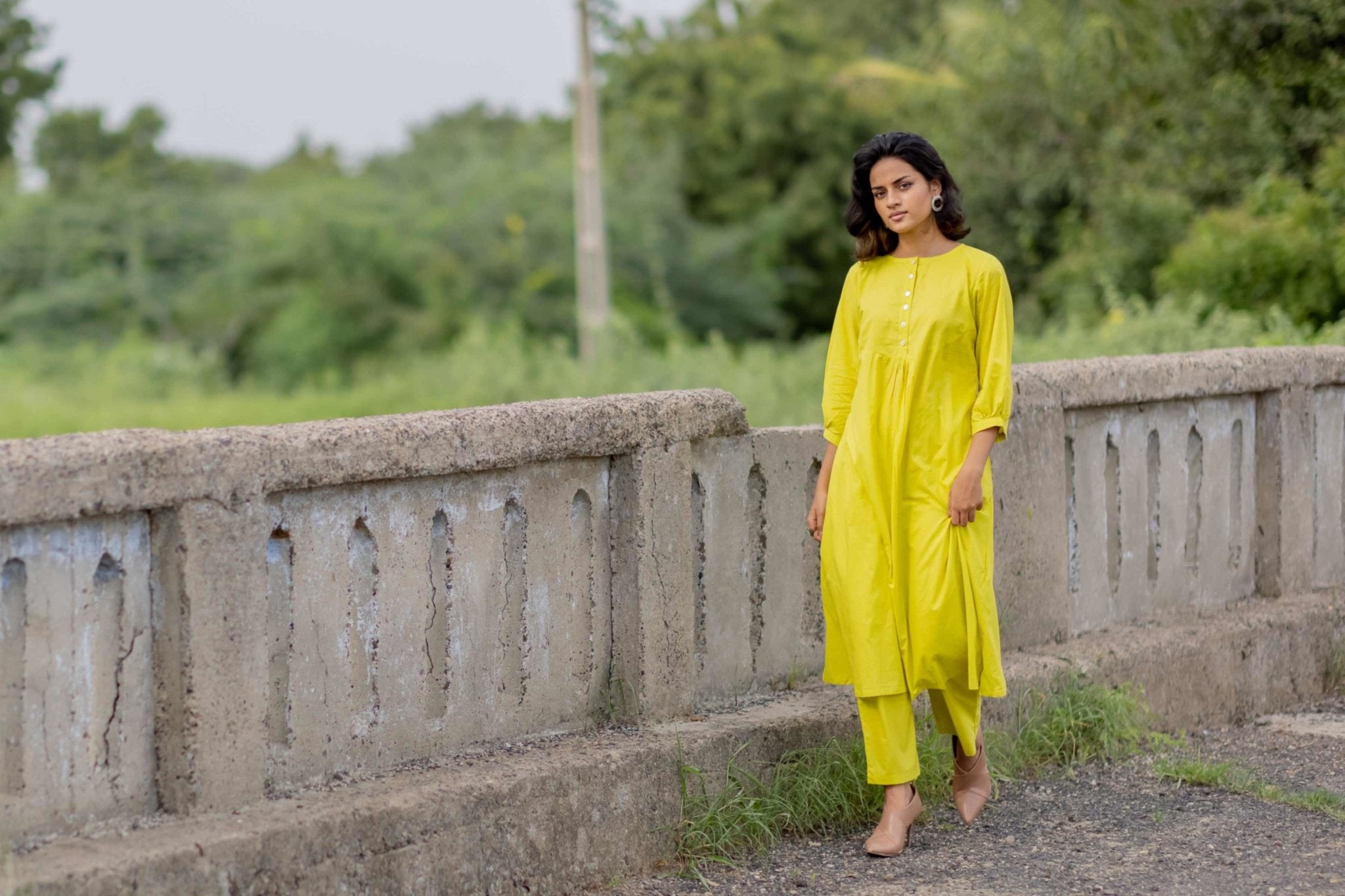 Lime yellow gathered Kurta set - CiceroniKurtaMaidaan