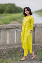 Lime yellow gathered Kurta set - CiceroniKurtaMaidaan