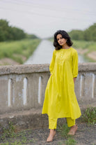 Lime yellow gathered Kurta set - CiceroniKurtaMaidaan