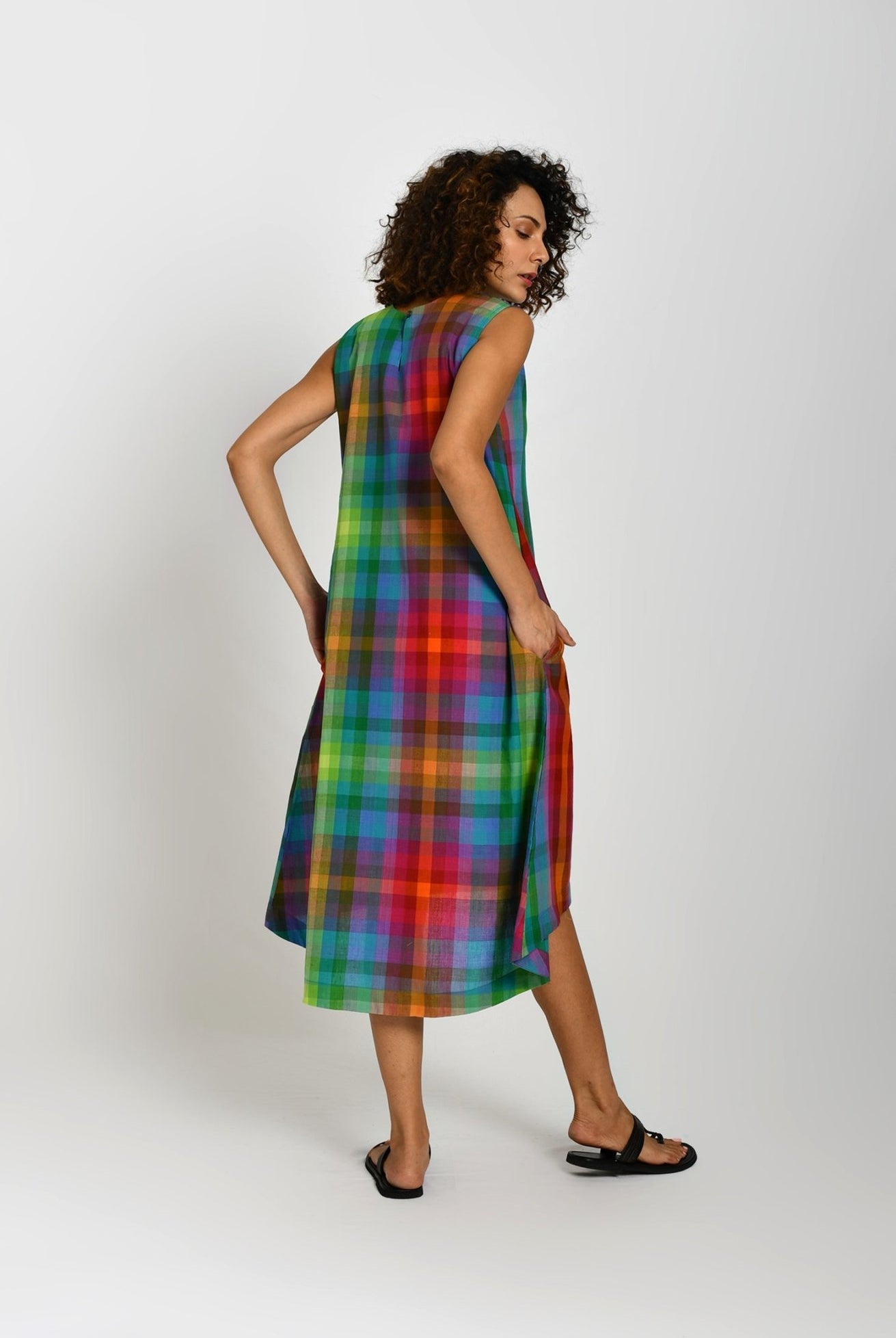 Madras Checks A-Line Dress - Multicolor - CiceroniDressesHiranya