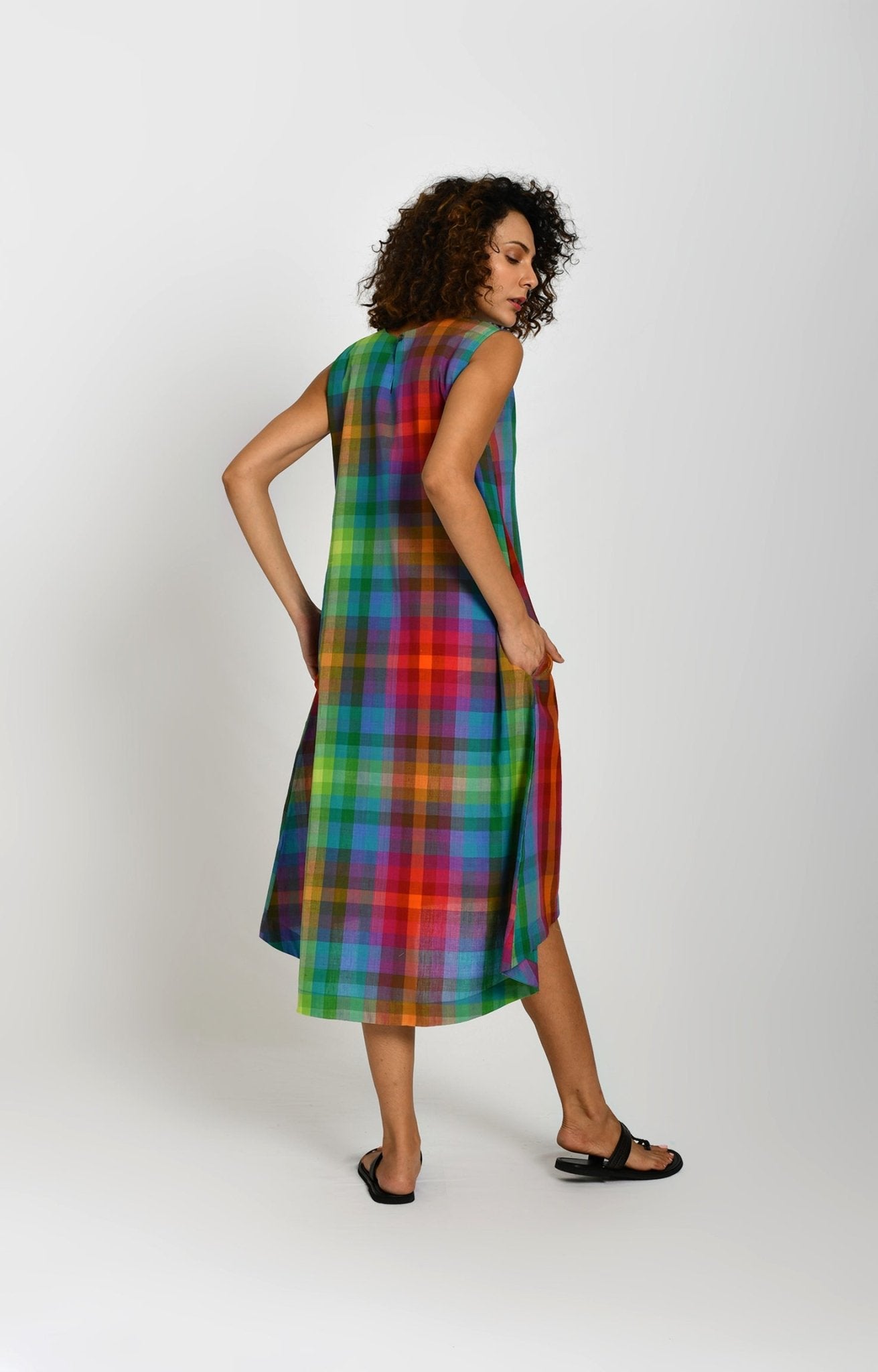 Madras Checks A-Line Dress - Multicolor - CiceroniDressesHiranya