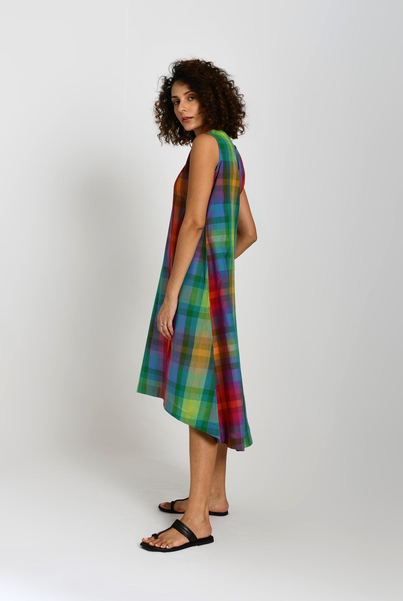 Madras Checks A-Line Dress - Multicolor - CiceroniDressesHiranya