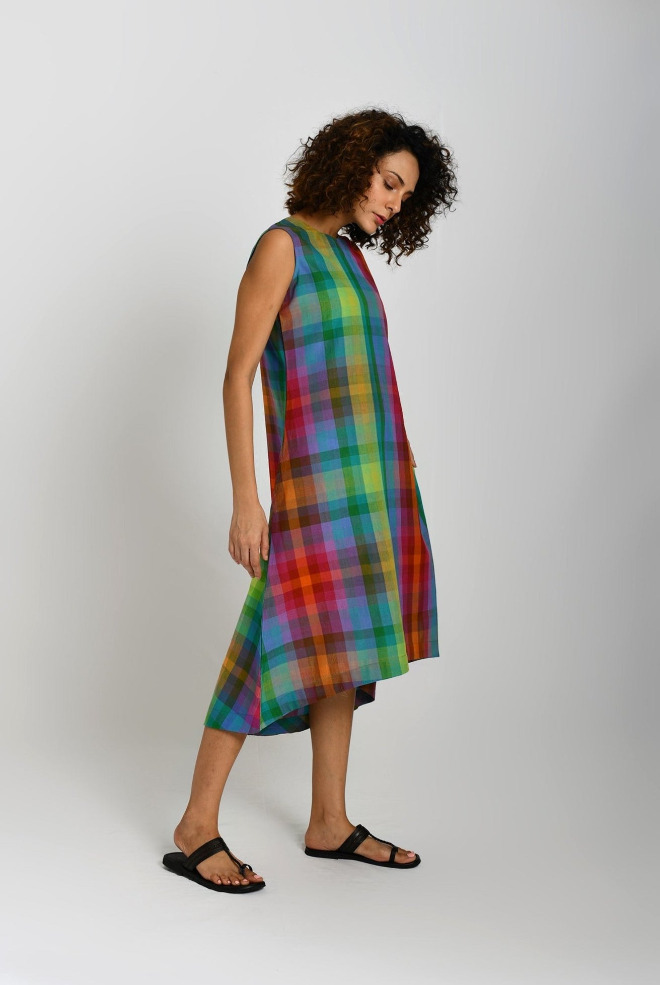 Madras Checks A-Line Dress - Multicolor - CiceroniDressesHiranya