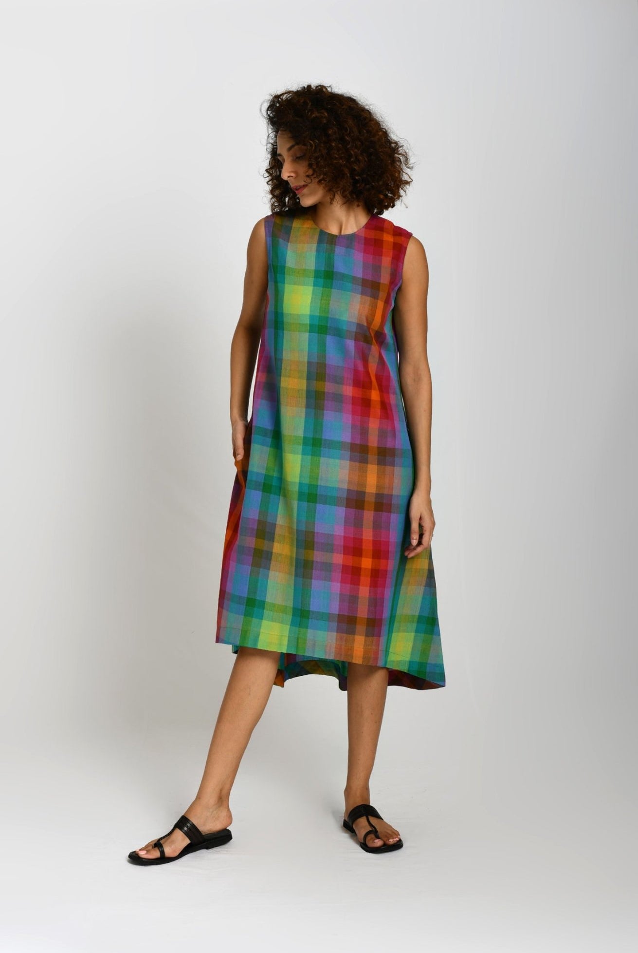 Madras Checks A-Line Dress - Multicolor - CiceroniDressesHiranya