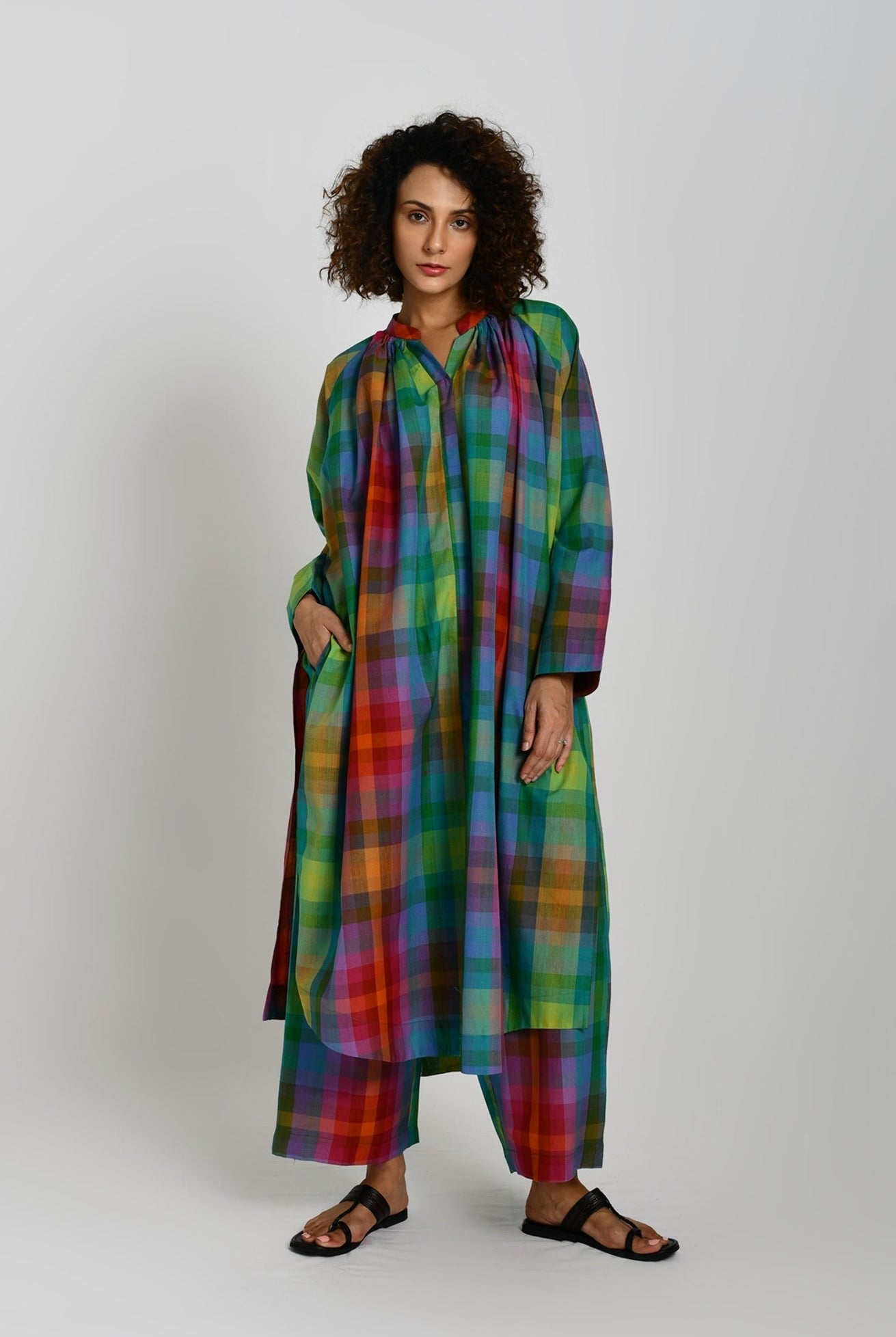 Madras Checks Neck Gather Co-ord Set - CiceroniCo-ord SetHiranya