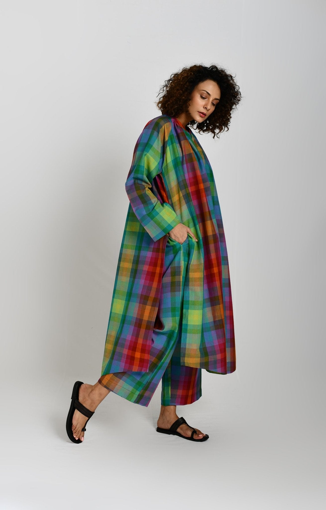 Madras Checks Neck Gather Kurta - CiceroniKurtaHiranya