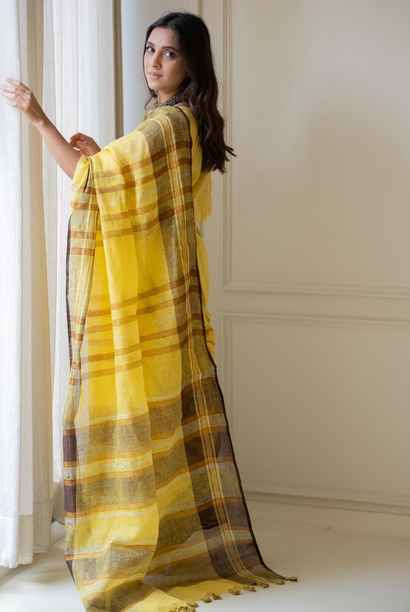 Marigold Linen Saree - CiceroniSareeSilai Studio