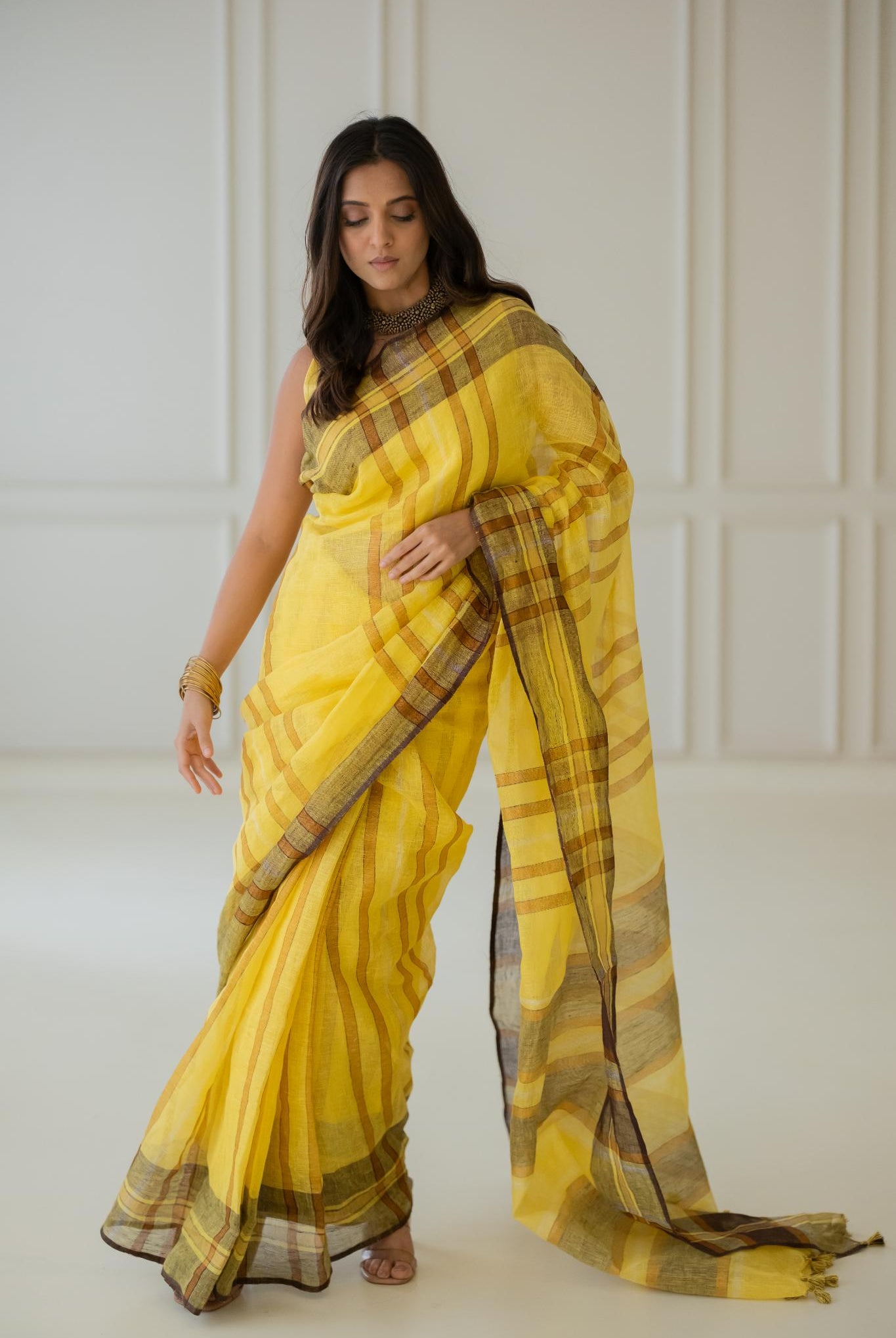 Marigold Linen Saree - CiceroniSareeSilai Studio