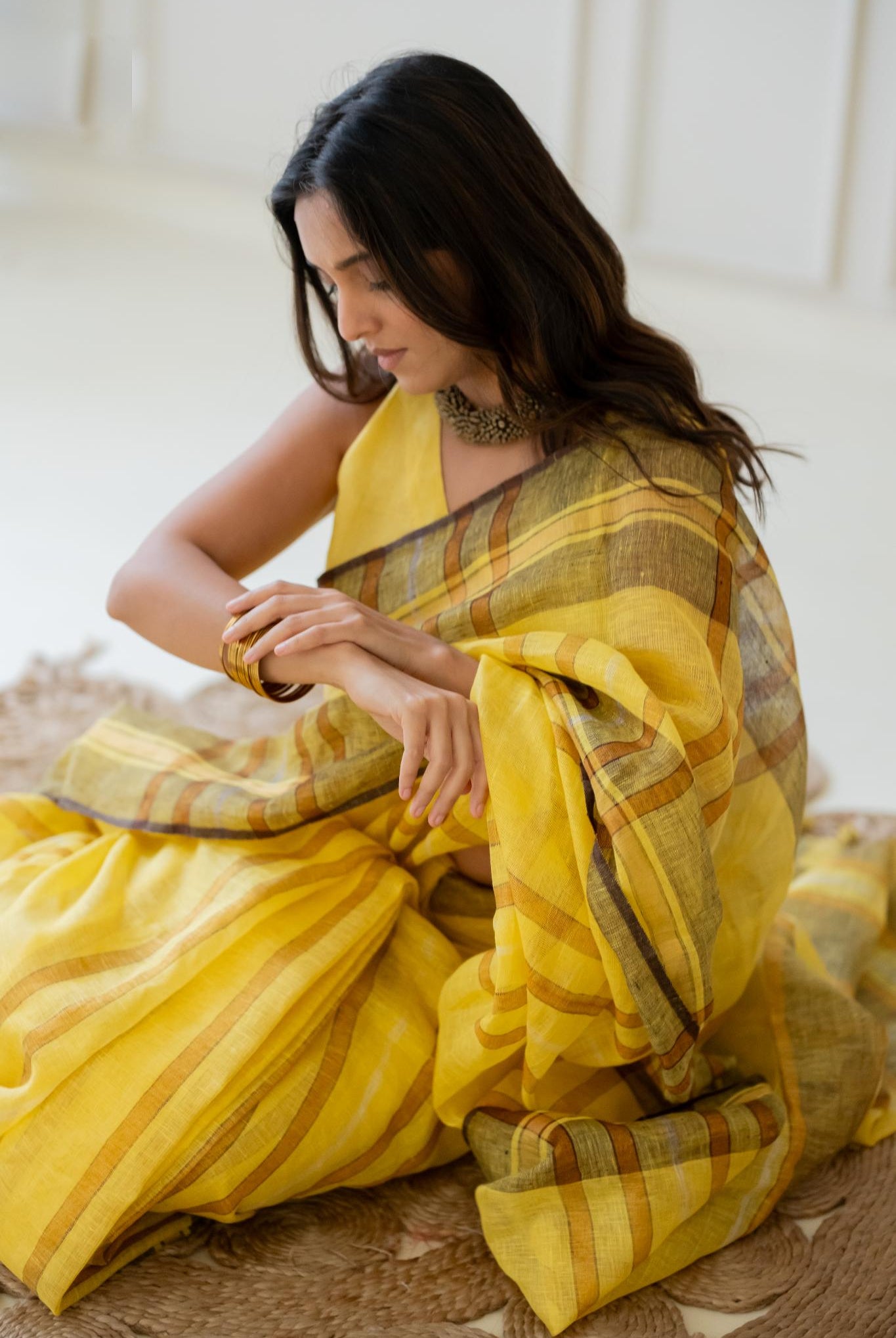 Marigold Linen Saree - CiceroniSareeSilai Studio