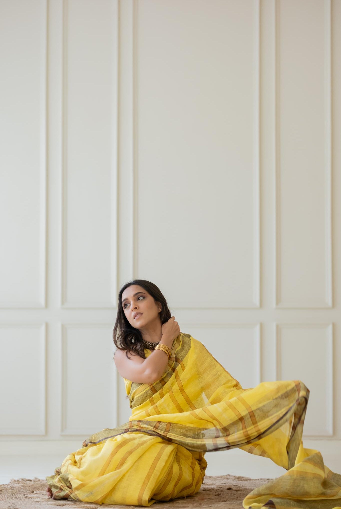 Marigold Linen Saree - CiceroniSareeSilai Studio