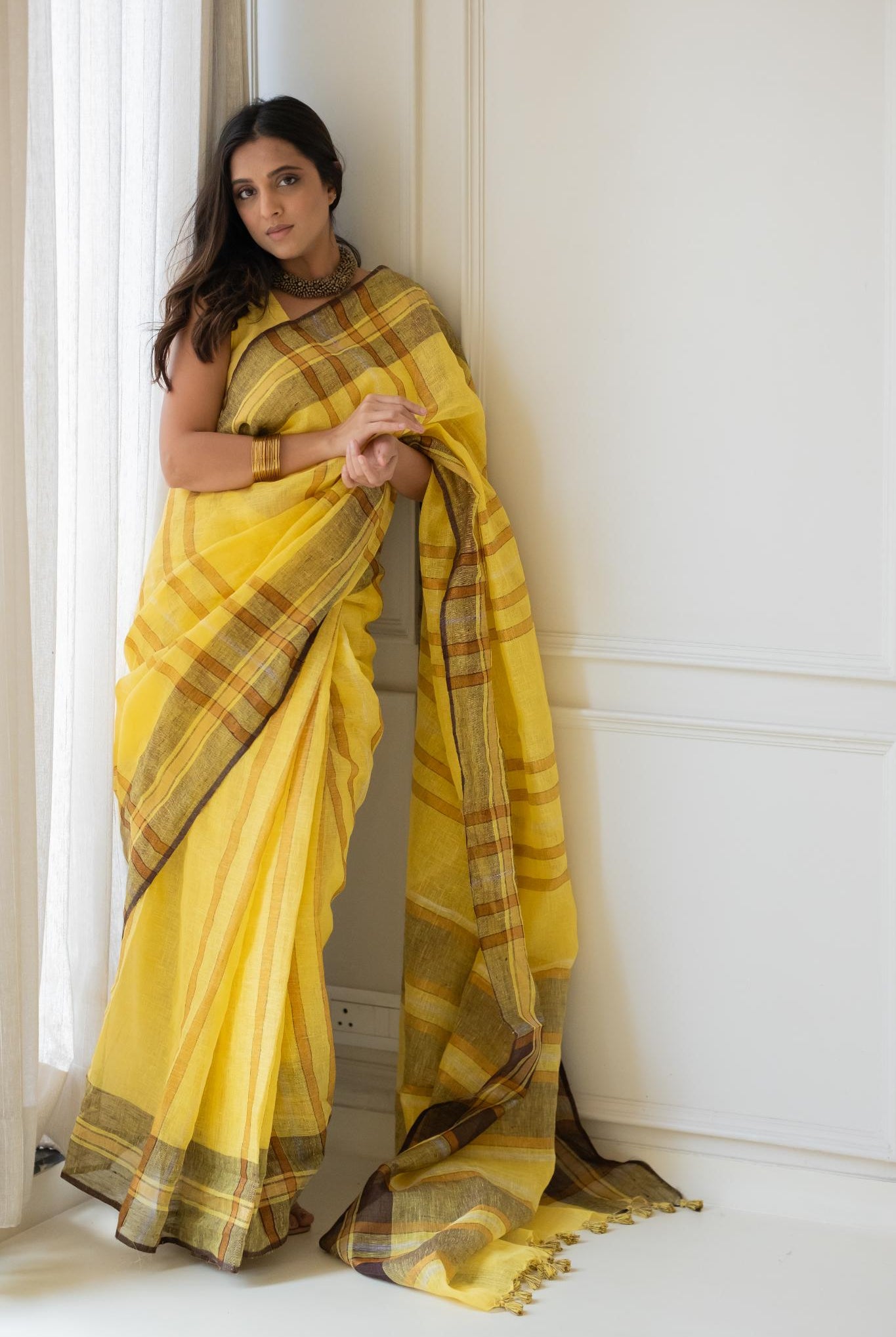 Marigold Linen Saree - CiceroniSareeSilai Studio