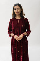 Maroon Noorah Velvet Kurta Set (set of 2) - CiceroniNirjara