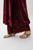 Maroon Noorah Velvet Kurta Set (set of 2) - CiceroniNirjara