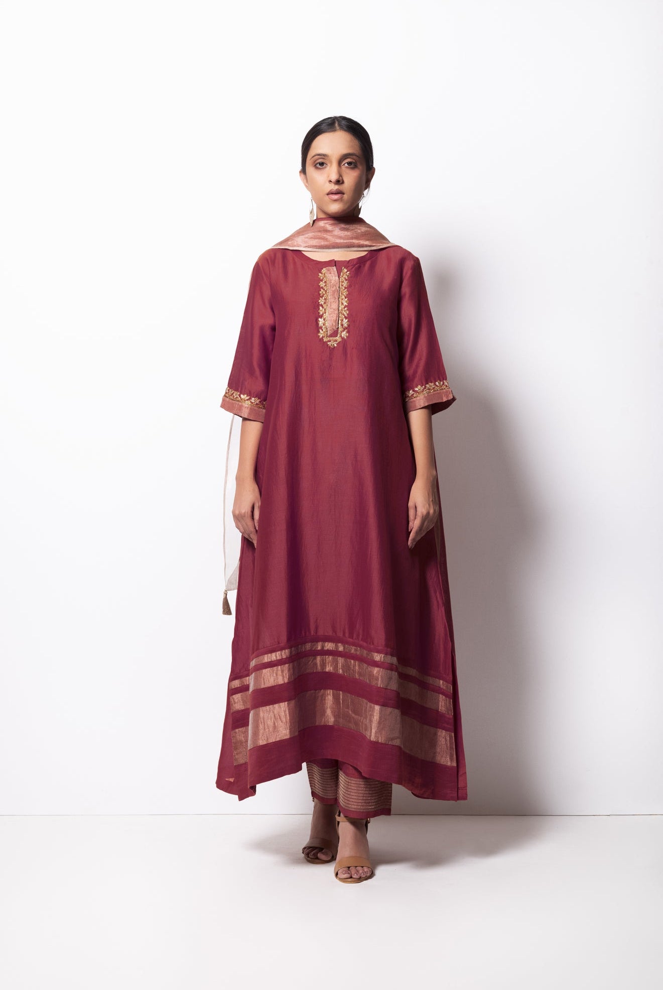 Mauve Kurta Chanderi Silk Set with Dupatta - CiceroniBhavik Shah