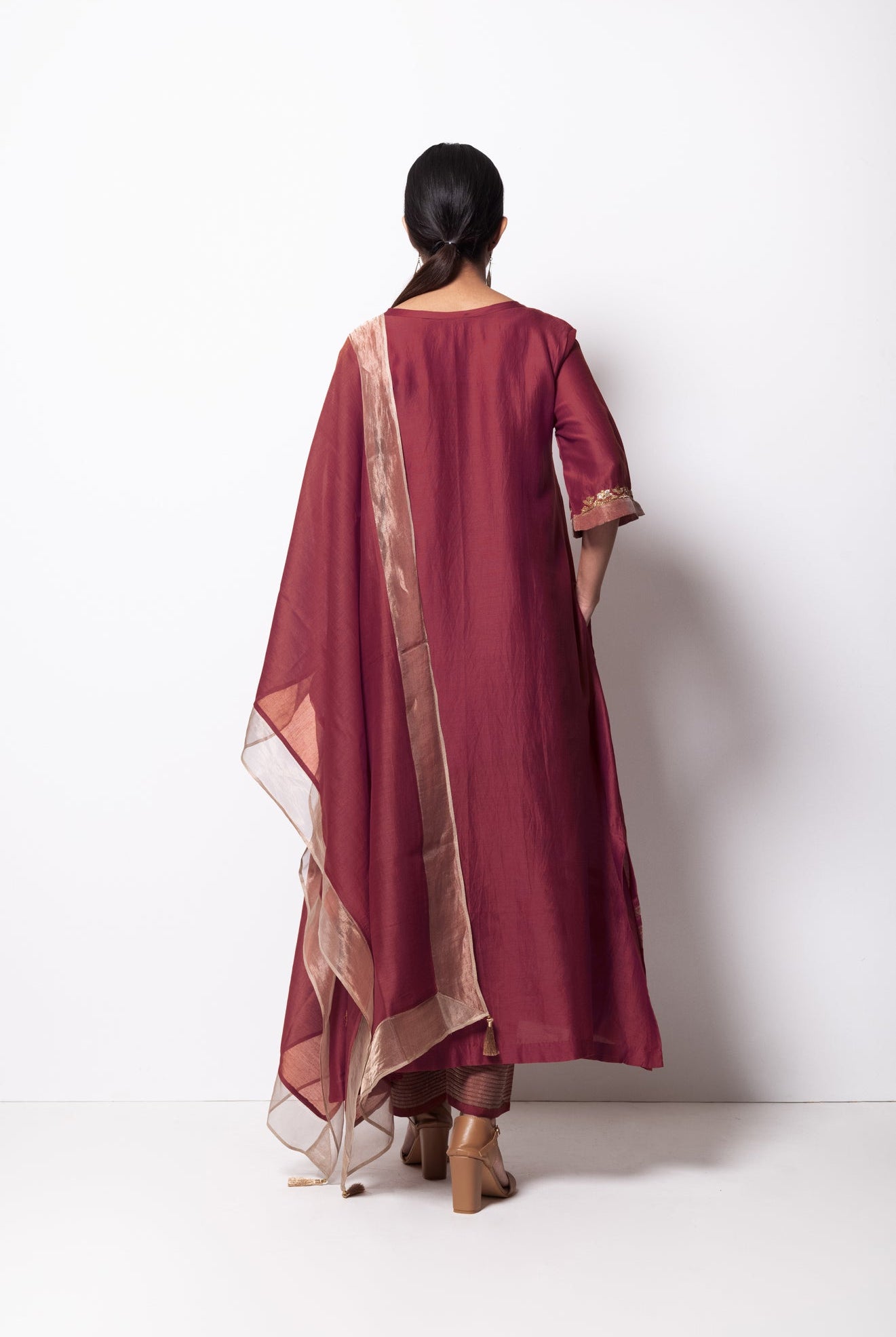 Mauve Kurta Chanderi Silk Set with Dupatta - CiceroniBhavik Shah
