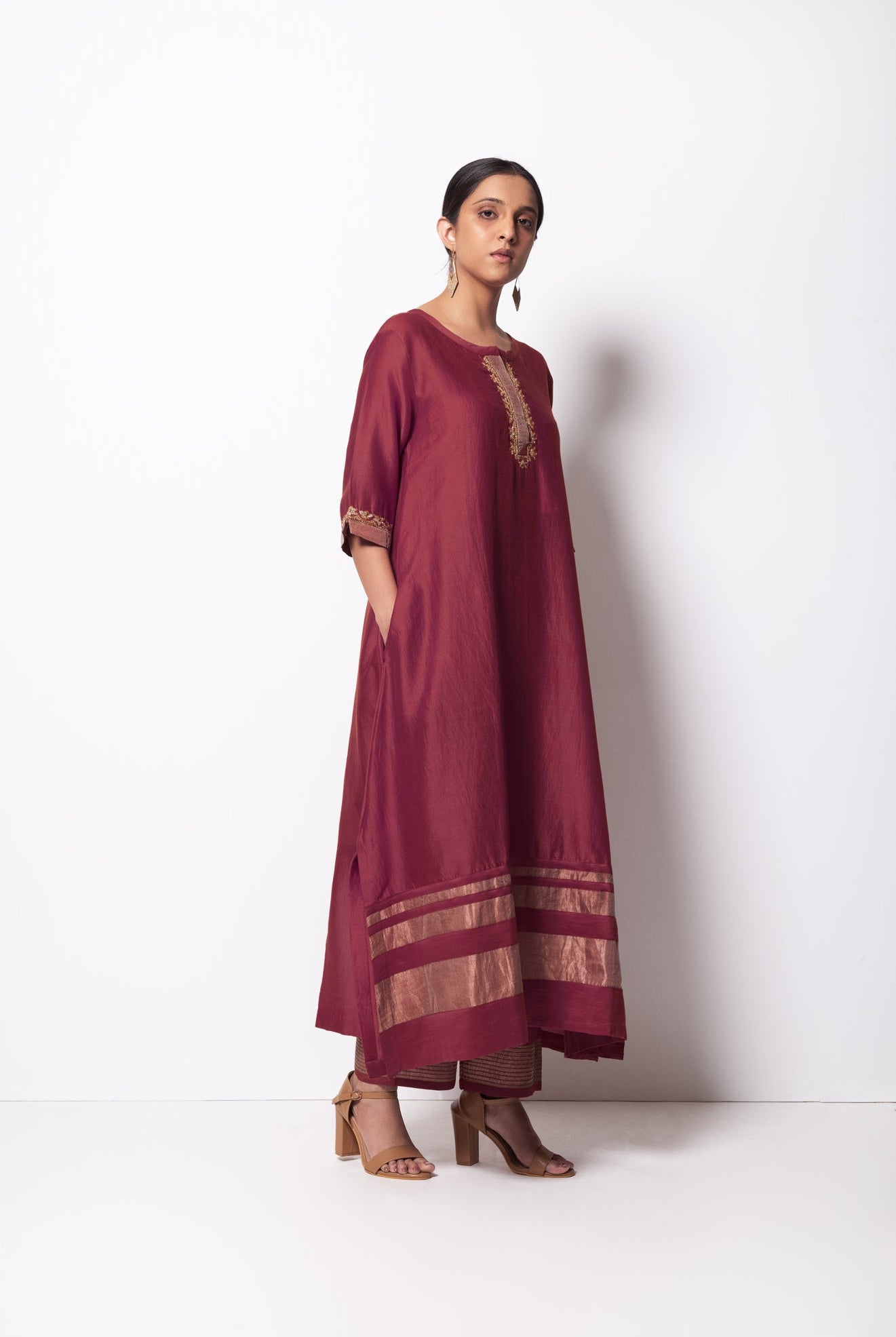 Mauve Kurta Chanderi Silk Set with Dupatta - CiceroniBhavik Shah