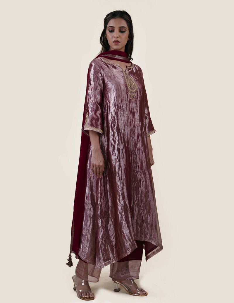 Mauve Tissue - A-line Kurta Set - CiceroniBhavik Shah