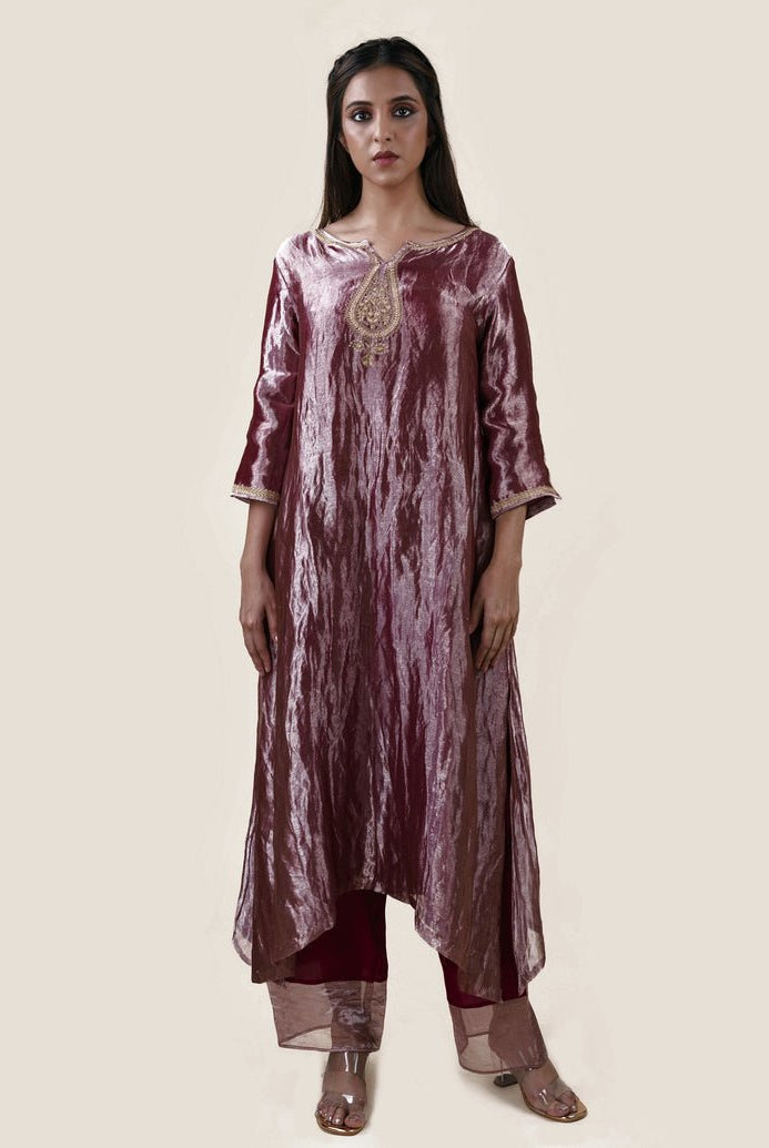 Mauve Tissue - A-line Kurta Set - CiceroniBhavik Shah