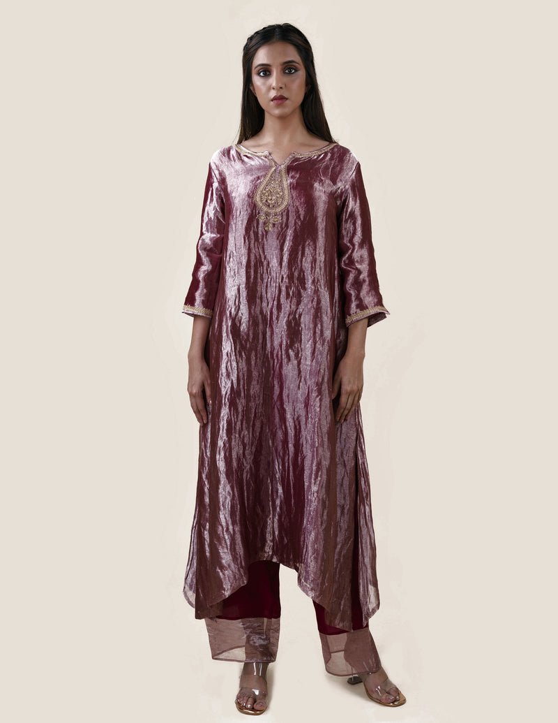 Mauve Tissue - A-line Kurta Set - CiceroniBhavik Shah