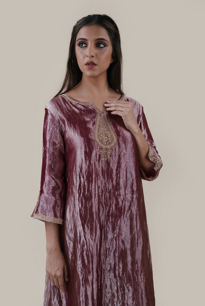Mauve Tissue - A-line Kurta Set - CiceroniBhavik Shah