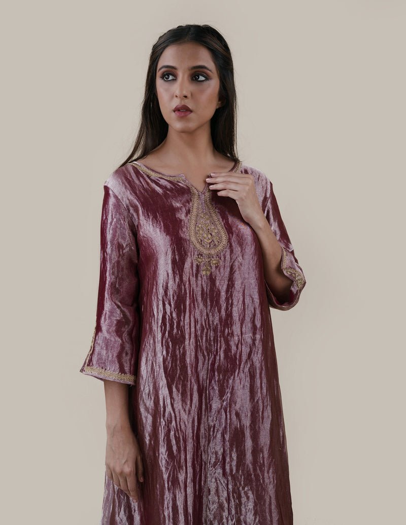 Mauve Tissue - A-line Kurta Set - CiceroniBhavik Shah