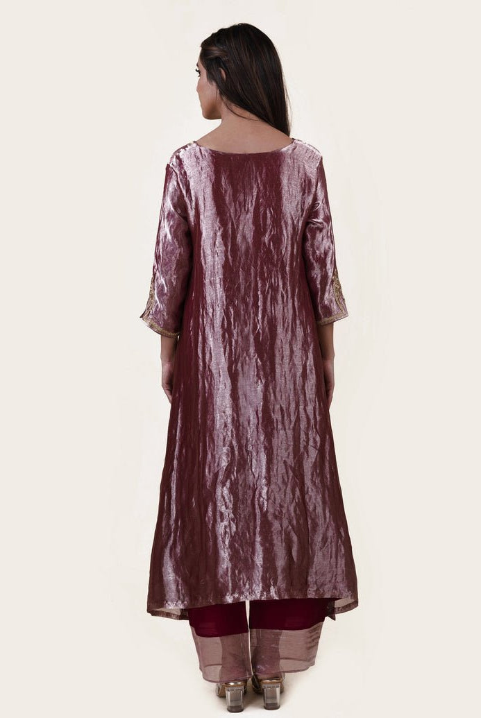 Mauve Tissue - A-line Kurta Set - CiceroniBhavik Shah