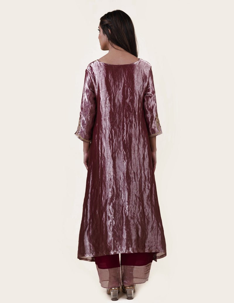 Mauve Tissue - A-line Kurta Set - CiceroniBhavik Shah